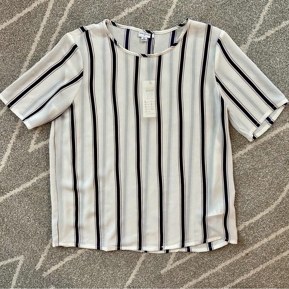 Jacqueline de Yong White and Navy Striped Crepe Blouse NWT